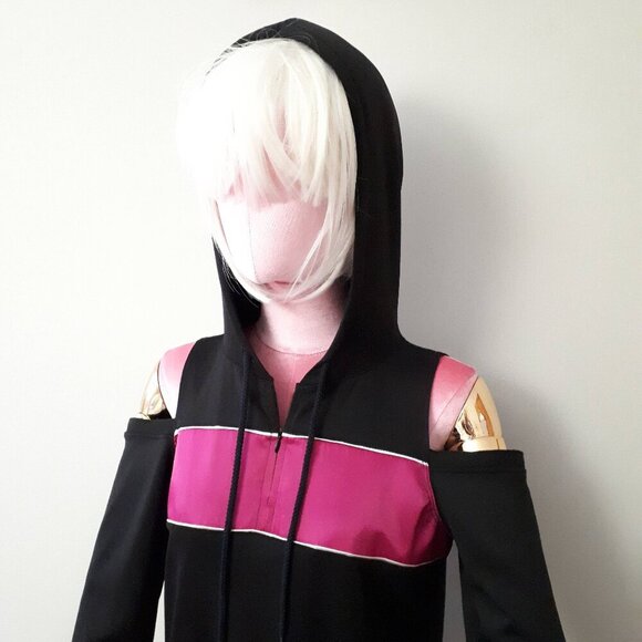 NWOT Juna & Hope black and purple cold shoulder accent track dress with hood, L - Picture 4 of 9